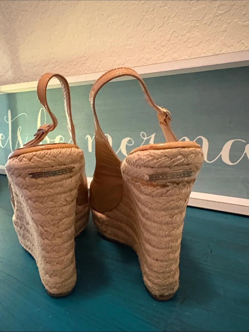 Jimmy Choo Tan Espadrille Wedge Slingback Sandals